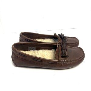 UGG Meena Moccasin Sherpa Lined Driving Shoes Slippers Women Sz 6 Brown Leather